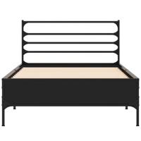 Bedframe bewerkt hout metaal zwart 120x190 cm - thumbnail