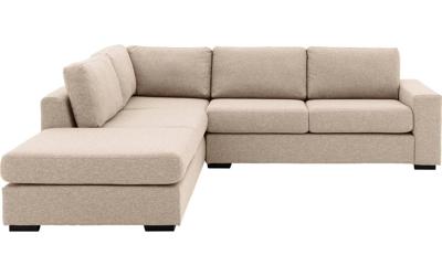 Goossens Hoekbank Lucca Met Ligelement wit, stof, 2,5-zits, stijlvol landelijk met ligelement links