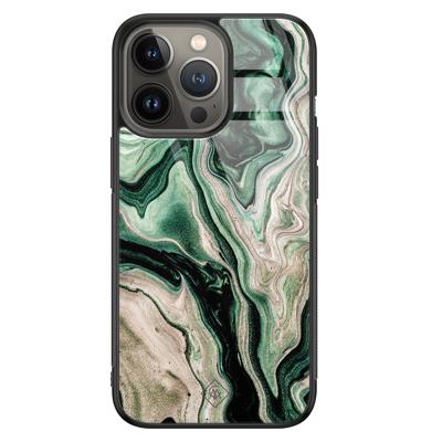 iPhone 13 Pro glazen hardcase - Green waves
