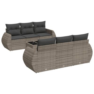 7-delige Loungeset met kussens poly rattan grijs