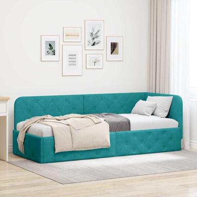 Hoekbedframe met hoofdeinde Turquoise 80 x 200 cm Fluweel Hoekbedframe met hoofdeinde Turquoise 80 x 200 cm Fluweel