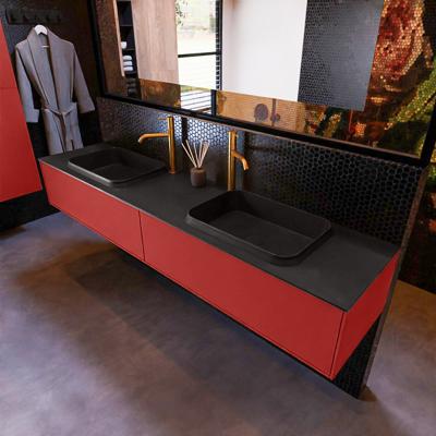 Badkamermeubelset Mondiaz Erin 200 cm met 2 Lades met RIDGE Wastafel Dubbel Urban met 2 kraangaten Greeploos Mat Fire