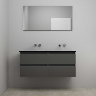 On-Line Badkamermeubelset - 120 cm - Voorgemonteerd - Ladestructuur - Acryl Wastafel - zonder Kraangat - Spiegel - Mat Antraciet