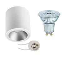 Opbouwspot Set - LEDVANCE Parathom PAR16 930 36D - Pragmi Cliron Pro - GU10 Fitting - Dimbaar - Opbouw Rond - Mat Wit/Zilver - 3.4W - Warm Wit 3000K - Verdiept - Ø90mm - thumbnail