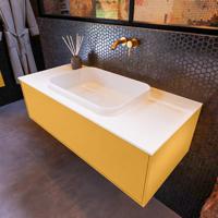 Badkamermeubelset Mondiaz Erin 100 cm met 1 Lade met RIDGE Wastafel Midden Talc Zonder Kraangaten Greeploos Mat Ocher - thumbnail