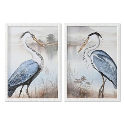 Schilderij Home ESPRIT Blauw Wit Vogel Orientaals 50 x 2,5 x 70 cm (2 Stuks)