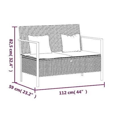 Tuinbank 2-zits met kussens poly rattan grijs Tuinbank 2-zits met kussens poly rattan grijs