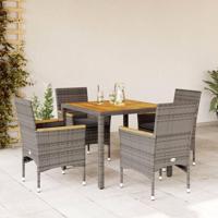 5-delige Tuinset met kussens poly rattan en acaciahout grijs - thumbnail