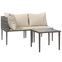3-delige Loungeset met kussens poly rattan grijs - thumbnail