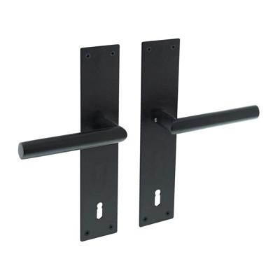 Deurkruk Jura recht Hoek 90° met schild 250x55x2mm sleutelgat 110mm zwart