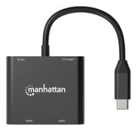 Manhattan USB 2.0 Adapter [1x USB-C stekker - 4x HDMI-bus, USB 2.0 bus A, USB-C bus (Power Delivery)] 15 cm 4K UHD, Stekker past op beide manieren, Met laadbus - thumbnail