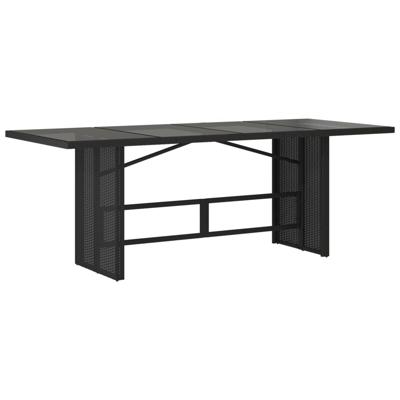 Tuintafel met glazen blad 190x80x74 cm poly rattan zwart - thumbnail