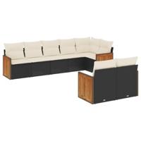 8-delige Loungeset met kussens poly rattan zwart - thumbnail