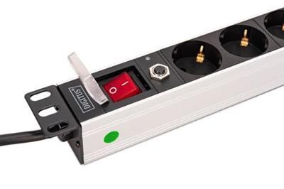 Digitus DN-95436 19 inch 19inch-patchkast Geaarde contactdoos Incl. 2 metalen houders, Overstroombeveiliging Zilver, Zwart