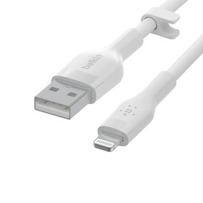 Belkin BoostCharge Flex siliconen USB Type A/Lightning-kabel (3 m), MFi-gecertificeerde laadkabel voor iPhone 14/14 Plus, 13, 12, Pro, Max, mini, SE, iPad en meer – Wit