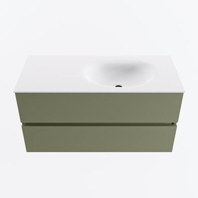 MONDIAZ VICA 100cm badmeubel onderkast Army 2 lades. Wastafel MOON rechts zonder kraangat, kleur Talc.