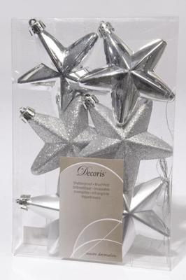 Ster plastic glans-mat-glitter 7,5 cm zilver KSD - Ksd