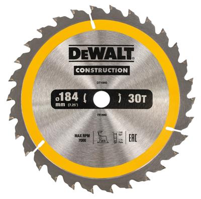 DeWalt Accessoires Cirkelzaagblad 184x16x30t, positief 10°, kerf 2,6mm - DT1940-QZ DeWalt Accessoires Cirkelzaagblad 184x16x30t, positief 10°, kerf 2,6mm - DT1940-QZ