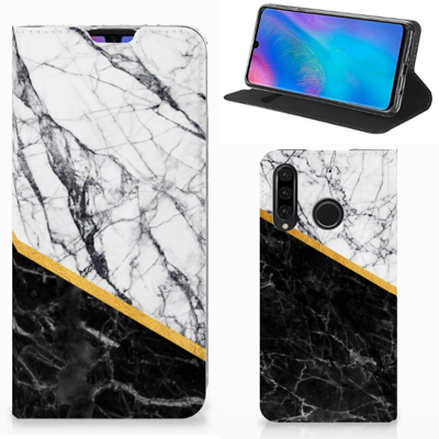 Huawei P30 Lite New Edition | Standcase | Marmer Wit Zwart - Origineel Cadeau Man Huawei P30 Lite New Edition | Standcase | Marmer Wit Zwart - Origineel Cadeau Man