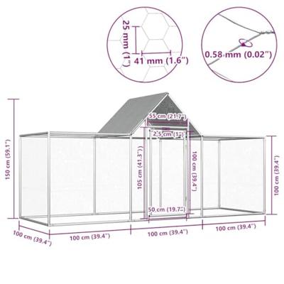 Kippenren 3x1x1,5 m gegalvaniseerd staal