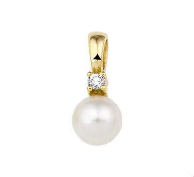 TFT Hanger Geelgoud Parel En Diamant 0.05 Ct. TFT Hanger Geelgoud Parel En Diamant 0.05 Ct.
