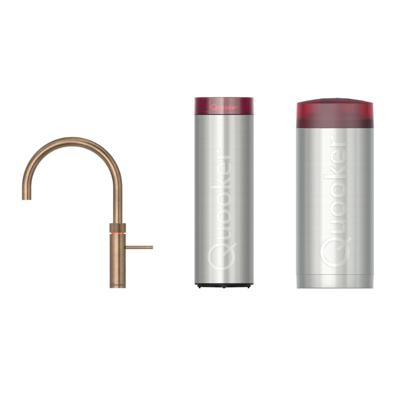 Quooker Fusion Round Keukenkraan Set - Kokend Warm- en Koud Water - Messing Patina - met COMBI+ Reservoir & CUBE - Direct Gekoeld Bruisend Water