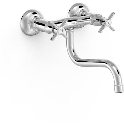 Keukenkraan Tres Clasic | Wandmontage | 360° Draaibaar | Mengkraan | 2-knops | Vintage | Chroom