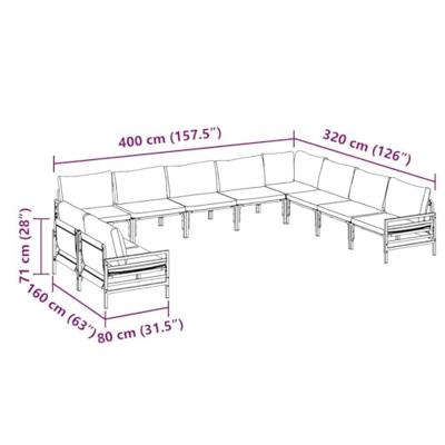 Tuinbankenset met kussen 10 pcs Zwart Staal