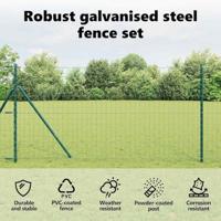 VidaXL Hek met paal groen 1,4 x 10 m staal en pvc - thumbnail