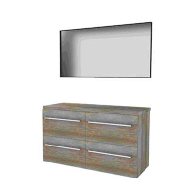 Basic-Line Framed 46 Badkamermeubelset - 120 x 46 cm - Met Grepen - 4 Lades - Wastafelblad - Spiegel met Zwart Aluminium Frame - Scotch Oak