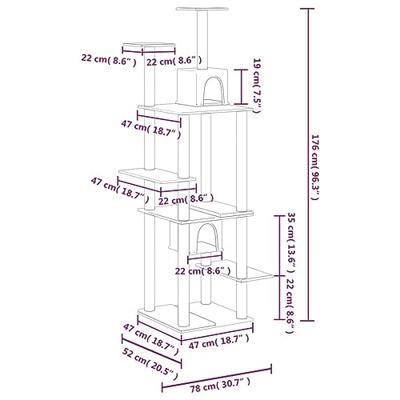 Kattenmeubel met sisal krabpalen 176 cm lichtgrijs