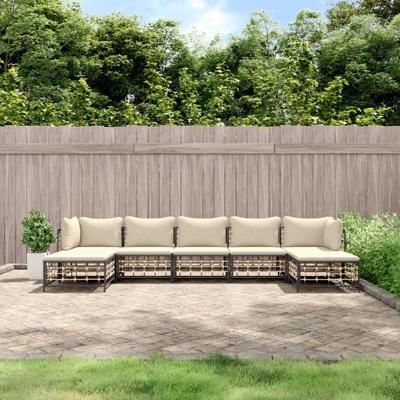 7-delige Loungeset met kussens poly rattan antracietkleurig