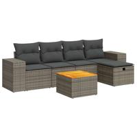 6-delige Loungeset met kussens poly rattan grijs - thumbnail