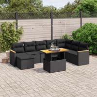 9-delige Loungeset met kussens poly rattan zwart - thumbnail