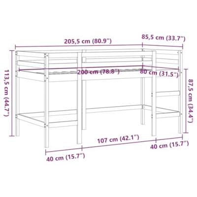 Kinderhoogslaper met ladder 80x200 cm massief grenenhout bruin