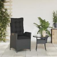 Tuinstoel verstelbaar met kussens poly rattan zwart - thumbnail