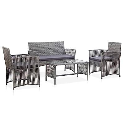 4-delige Loungeset met kussen poly rattan antraciet 4-delige Loungeset met kussen poly rattan antraciet