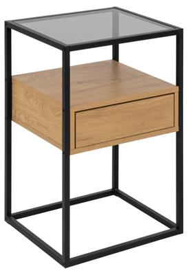 Bendt Nachtkastje 'Maikel' Eiken en glas, kleur Zwart / Eiken Bendt Nachtkastje 'Maikel' Eiken en glas, kleur Zwart / Eiken