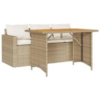 2-delige Tuinset met kussens poly rattan beige - thumbnail
