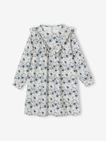 Jurk met ruche en bloemenprint ecru - thumbnail