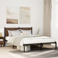 Bedframe met hoofdbord metaal gerookt eikenkleurig 140x200 cm - thumbnail
