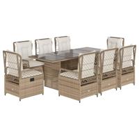 9-delige Tuinset met kussens poly rattan beige - thumbnail