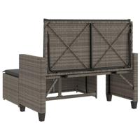 Tuinbank met kussens en voetenbank poly rattan grijs - thumbnail