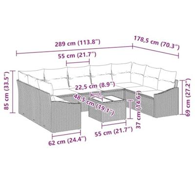 Tuinbankenset met opslag Lichtgrijs poly rattan