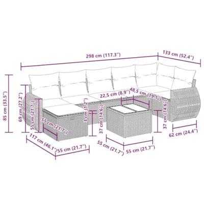 8-delige Loungeset met kussens poly rattan lichtgrijs