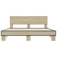 Bedframe bewerkt hout metaal sonoma eikenkleurig 160x200 cm - thumbnail
