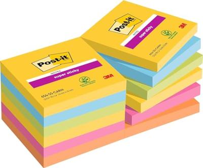 Post-It Super Sticky Notes Carnival, 90 vel, ft 76 x 76 mm, pak van 12 blokken