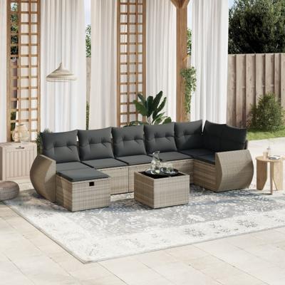 7-delige Loungeset met kussens poly rattan lichtgrijs