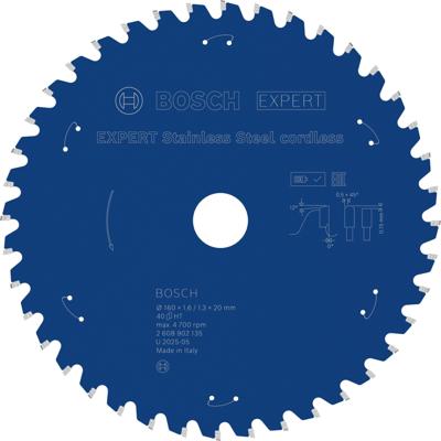 Bosch Accessoires EXPERT Stainless Steel cordless Cirkelzaagblad | 160 x 1,6/1,3 x 20 mm | T40 - 2608902135 Bosch Accessoires EXPERT Stainless Steel cordless Cirkelzaagblad | 160 x 1,6/1,3 x 20 mm | T40 - 2608902135