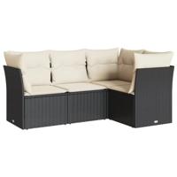 4-delige Loungeset met kussens poly rattan zwart - thumbnail